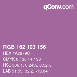 カラーコード: RGB 162 103 156 | qconv.com
