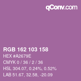 Color code: RGB 162 103 158 | qconv.com