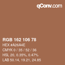 颜色代码: RGB 162 106 78 | qconv.com