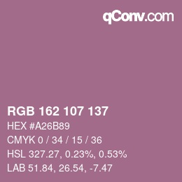 Color code: RGB 162 107 137 | qconv.com