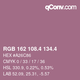 カラーコード: RGB 162 108.4 134.4 | qconv.com