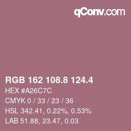 カラーコード: RGB 162 108.8 124.4 | qconv.com
