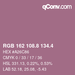 カラーコード: RGB 162 108.8 134.4 | qconv.com