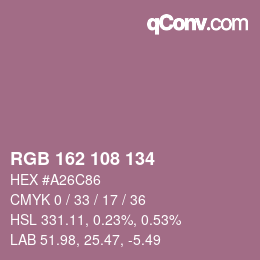 Color code: RGB 162 108 134 | qconv.com