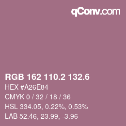 カラーコード: RGB 162 110.2 132.6 | qconv.com