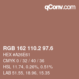 カラーコード: RGB 162 110.2 97.6 | qconv.com