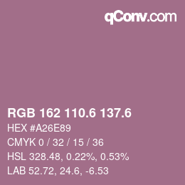カラーコード: RGB 162 110.6 137.6 | qconv.com