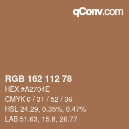 颜色代码: RGB 162 112 78 | qconv.com