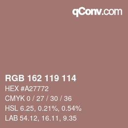 Código de color: RGB 162 119 114 | qconv.com