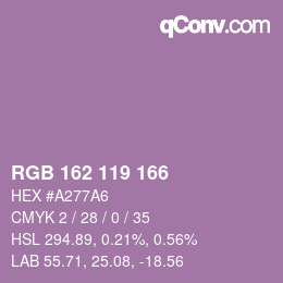 Color code: RGB 162 119 166 | qconv.com