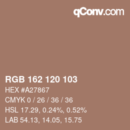 颜色代码: RGB 162 120 103 | qconv.com