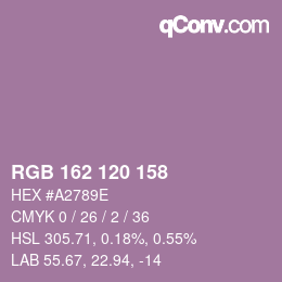 颜色代码: RGB 162 120 158 | qconv.com