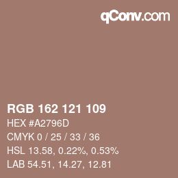 Farbcode: RGB 162 121 109 | qconv.com