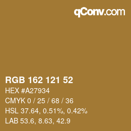 Color code: RGB 162 121 52 | qconv.com