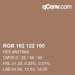 颜色代码: RGB 162 122 100 | qconv.com