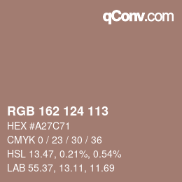 颜色代码: RGB 162 124 113 | qconv.com
