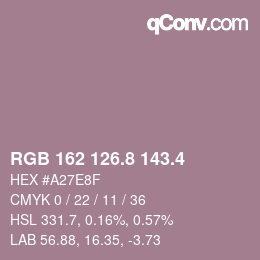 カラーコード: RGB 162 126.8 143.4 | qconv.com