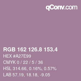 カラーコード: RGB 162 126.8 153.4 | qconv.com