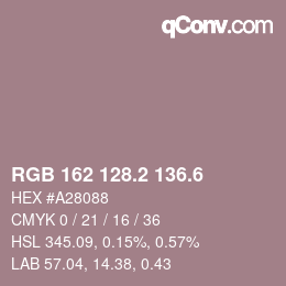 カラーコード: RGB 162 128.2 136.6 | qconv.com