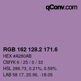 カラーコード: RGB 162 128.2 171.6 | qconv.com