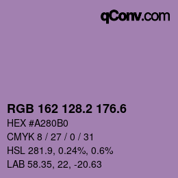 カラーコード: RGB 162 128.2 176.6 | qconv.com