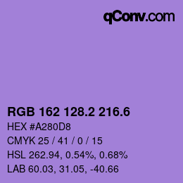 カラーコード: RGB 162 128.2 216.6 | qconv.com