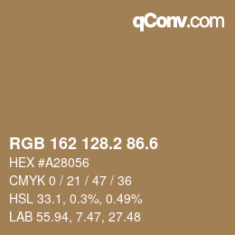 カラーコード: RGB 162 128.2 86.6 | qconv.com