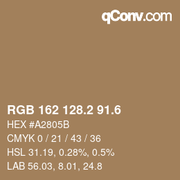 カラーコード: RGB 162 128.2 91.6 | qconv.com