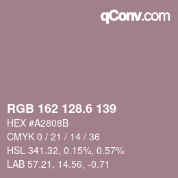 カラーコード: RGB 162 128.6 139 | qconv.com