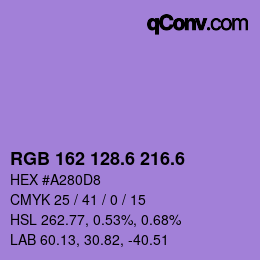 カラーコード: RGB 162 128.6 216.6 | qconv.com