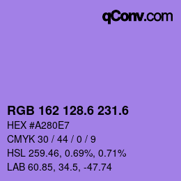 カラーコード: RGB 162 128.6 231.6 | qconv.com
