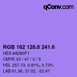 カラーコード: RGB 162 128.6 241.6 | qconv.com