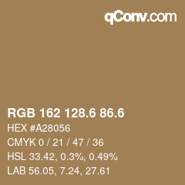 カラーコード: RGB 162 128.6 86.6 | qconv.com