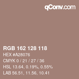 カラーコード: RGB 162 128 118 | qconv.com