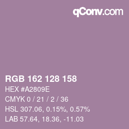 カラーコード: RGB 162 128 158 | qconv.com