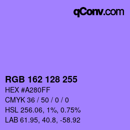 Color code: RGB 162 128 255 | qconv.com