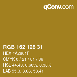 カラーコード: RGB 162 128 31 | qconv.com