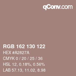 Farbcode: RGB 162 130 122 | qconv.com