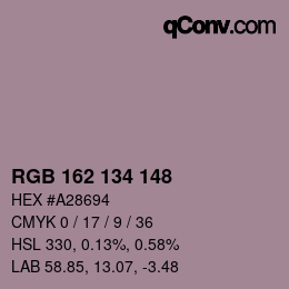 Color code: RGB 162 134 148 | qconv.com