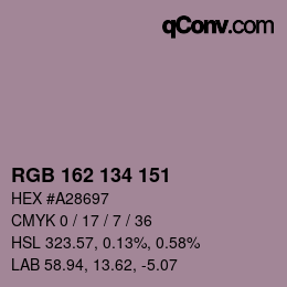 カラーコード: RGB 162 134 151 | qconv.com