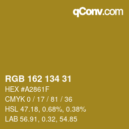 Color code: RGB 162 134 31 | qconv.com
