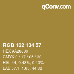 Color code: RGB 162 134 57 | qconv.com