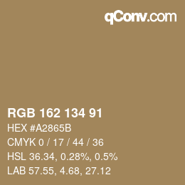 Color code: RGB 162 134 91 | qconv.com