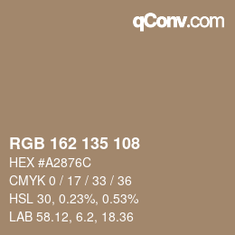Code couleur: RGB 162 135 108 | qconv.com