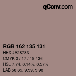 カラーコード: RGB 162 135 131 | qconv.com