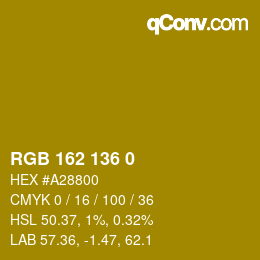Color code: RGB 162 136 0 | qconv.com