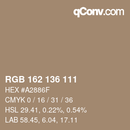 カラーコード: RGB 162 136 111 | qconv.com