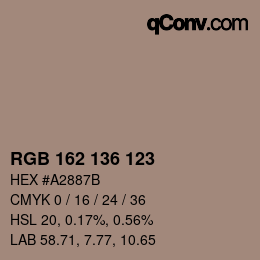 颜色代码: RGB 162 136 123 | qconv.com
