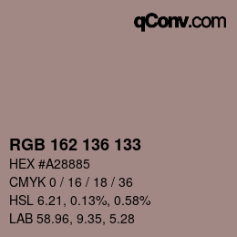 Color code: RGB 162 136 133 | qconv.com