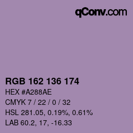 Color code: RGB 162 136 174 | qconv.com